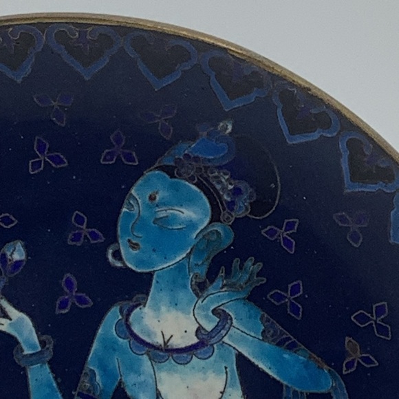 Cobalt Blue Enamelware and Brass 7” Shallow Bowl - Picture 4 of 10